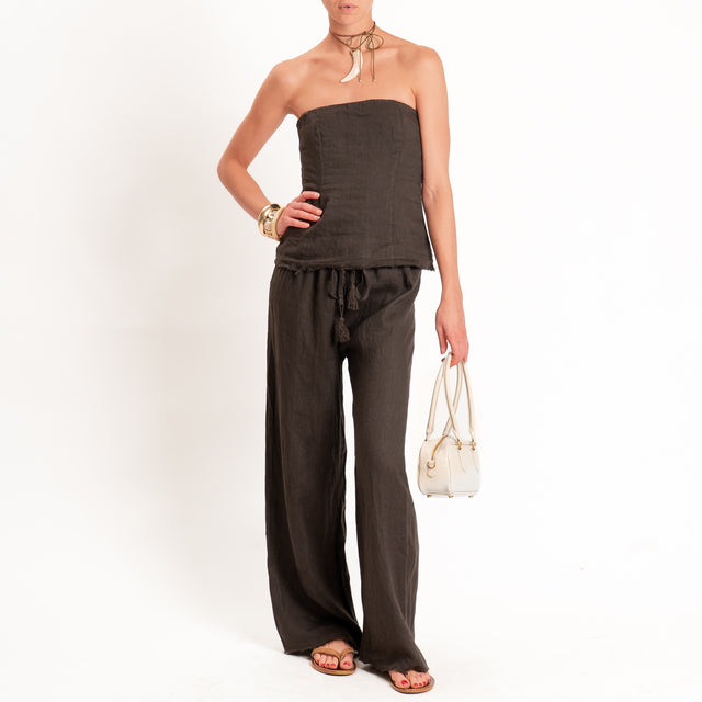 Tensione in-Pantalone wide leg 100%LINO - cocco