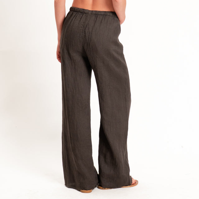 Tensione in-Pantalone wide leg 100%LINO - cocco