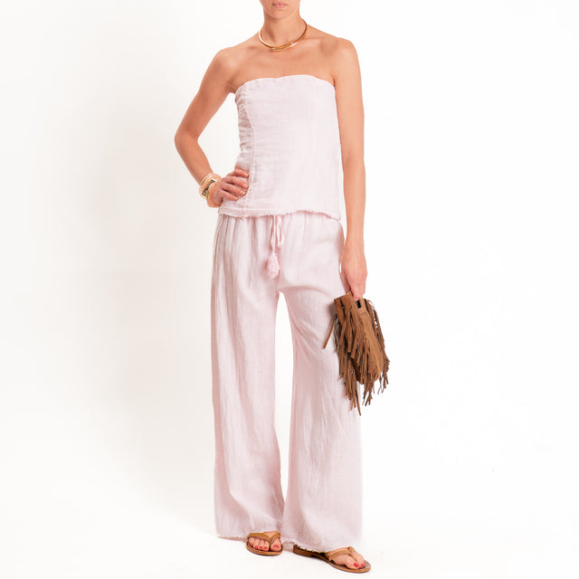 Tensione in-Pantalone wide leg 100%LINO - rosa