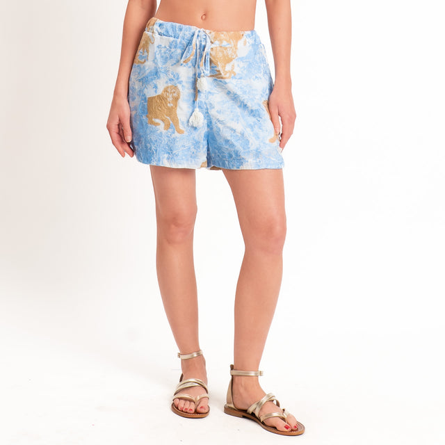 Tensione in-Shorts misto seta ricami leoni - burro/cielo