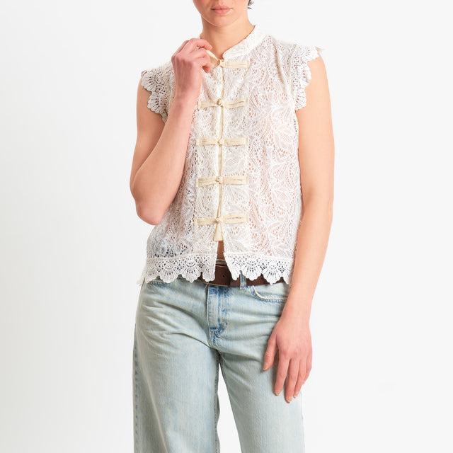 Tensione in-Camicia smanicata mandarin con paillettes - burro