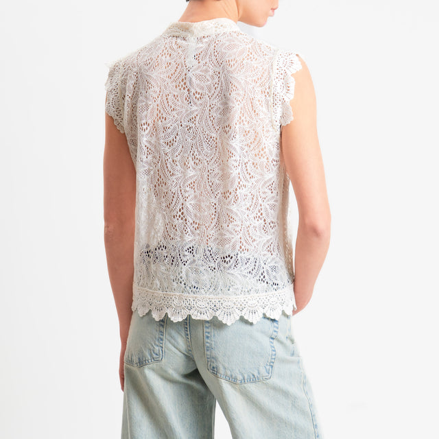 Tensione in-Camicia smanicata mandarin con paillettes - burro