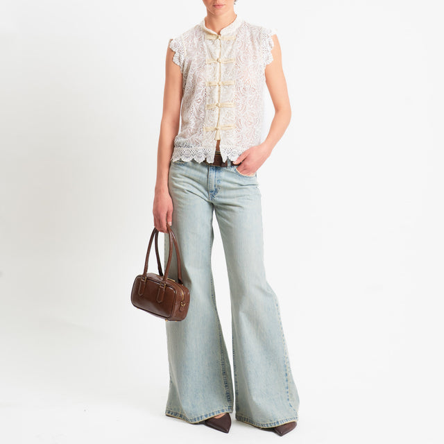 Tensione in-Camicia smanicata mandarin con paillettes - burro