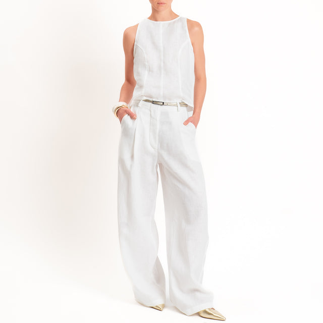 Tensione in-Top 100% lino zip laterale - bianco