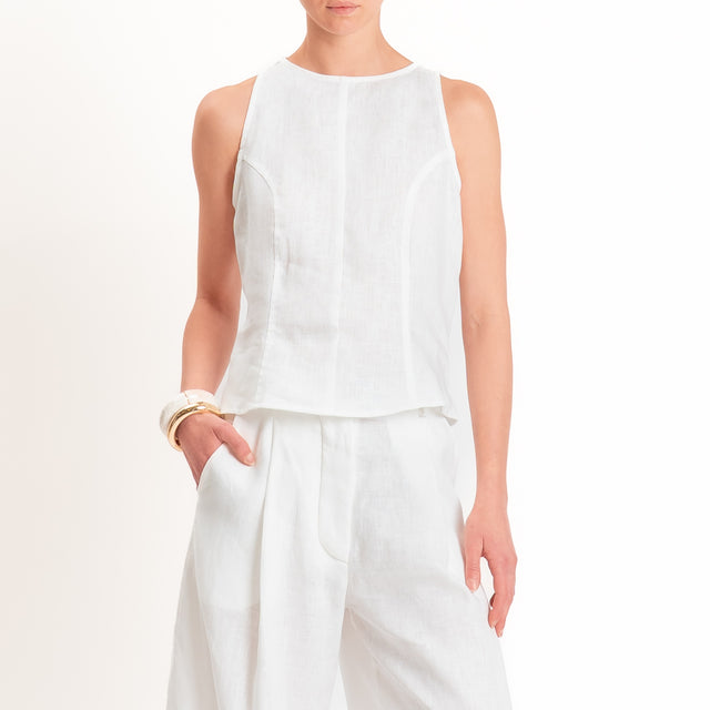 Tensione in-Top 100% lino zip laterale - bianco