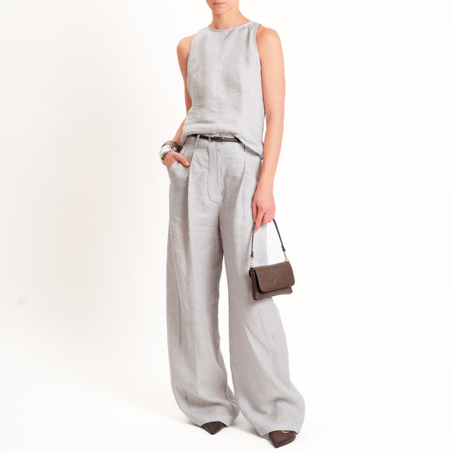Tensione in-Top 100% lino zip laterale - perla