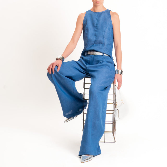 Tensione in-Top 100% lino zip laterale - indaco