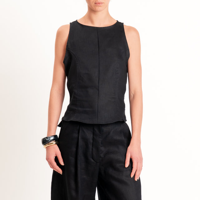 Tensione in-Top 100% lino zip laterale - nero