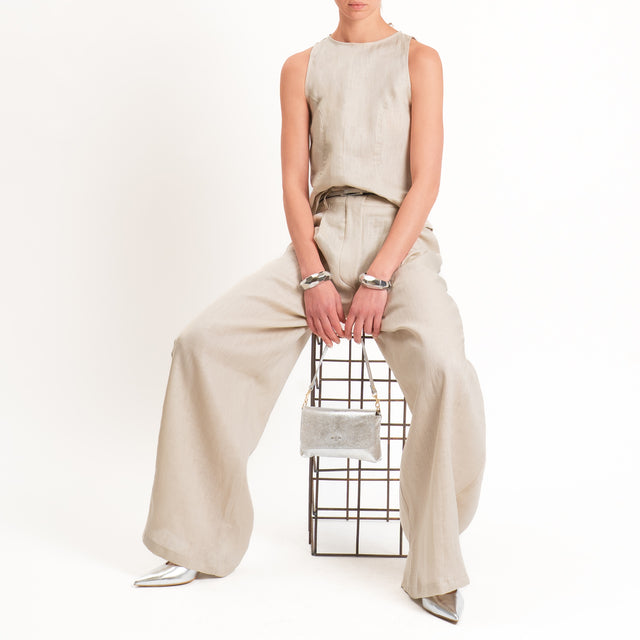 Tensione in-Top 100% lino zip laterale - sabbia