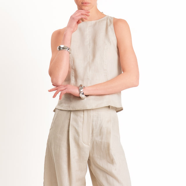 Tensione in-Top 100% lino zip laterale - sabbia