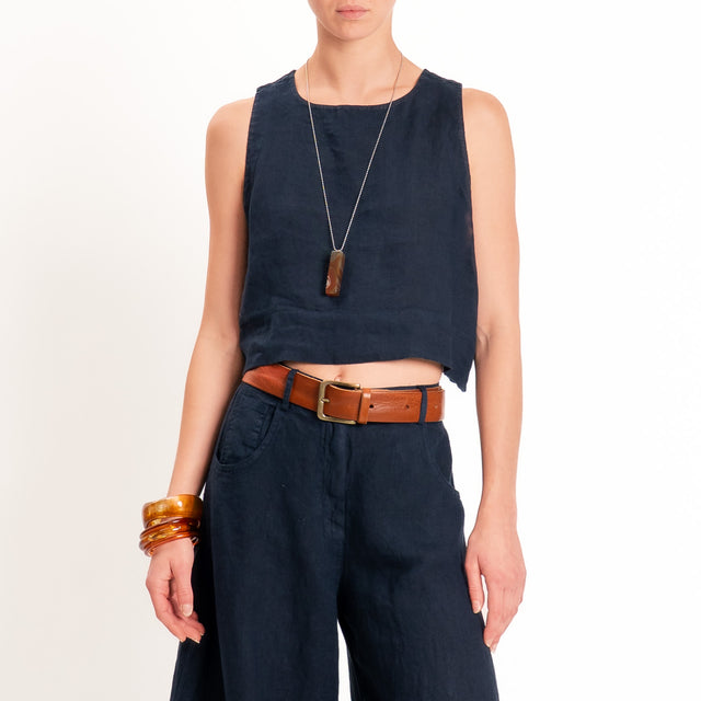 Tensione in-Top 100% LINO bottone dietro - Blu