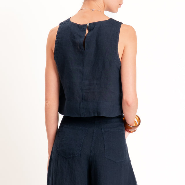 Tensione in-Top 100% LINO bottone dietro - Blu