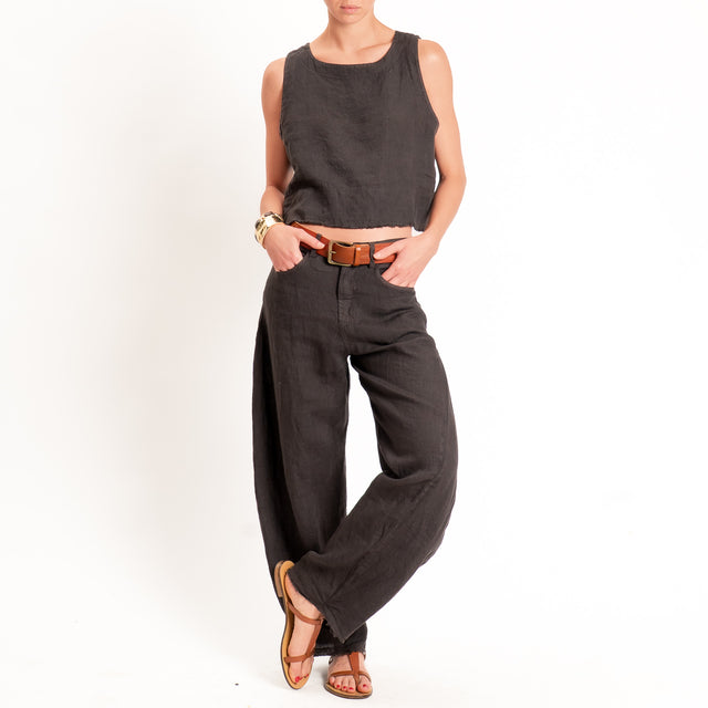Tensione in-Top 100% lino bottone dietro - cocco