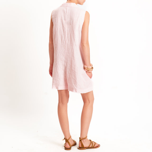 Tensione in-Tuta smanicata 100% lino - rosa