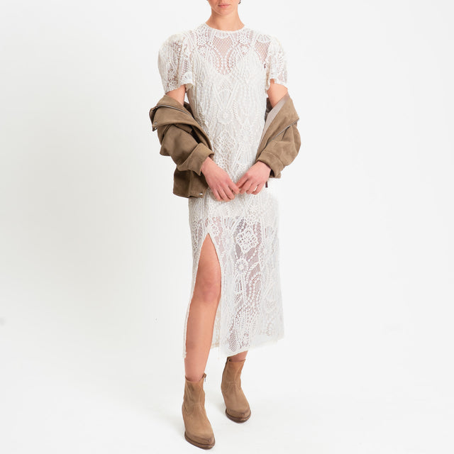 Tensione in-Abito in pizzo elastico in vita - burro