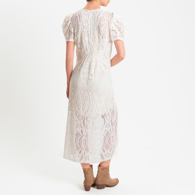 Tensione in-Abito in pizzo elastico in vita - burro