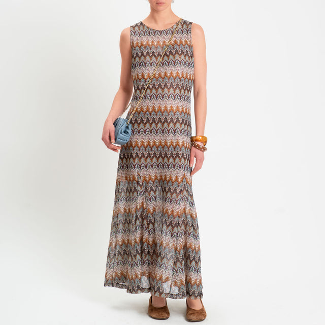 Tensione in-Abito fantasia jaquard in maglina - moro/cuoio/acqua