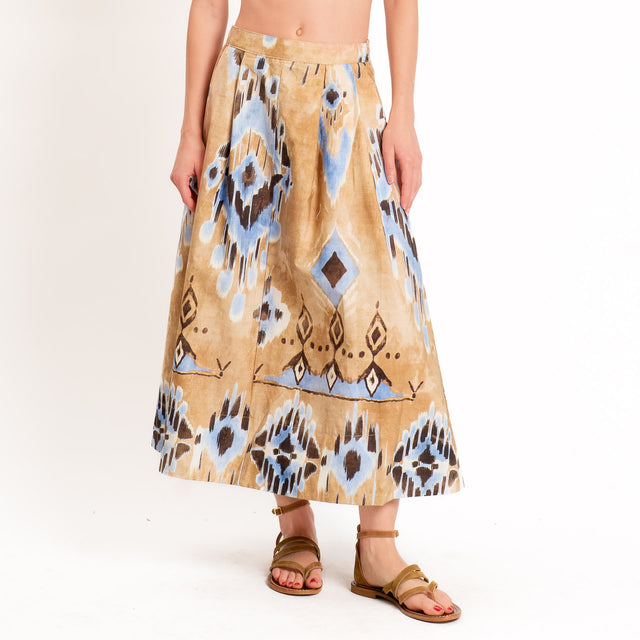 Tensione in-Completo top+pantalone fantasia etnica - beige/cielo/moro