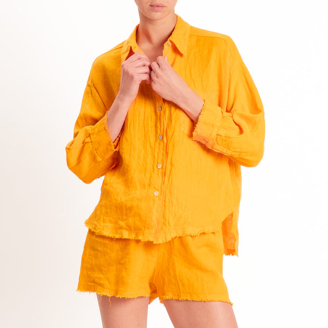 Tensione in-Completo 100% lino camicia+shorts - mandarino