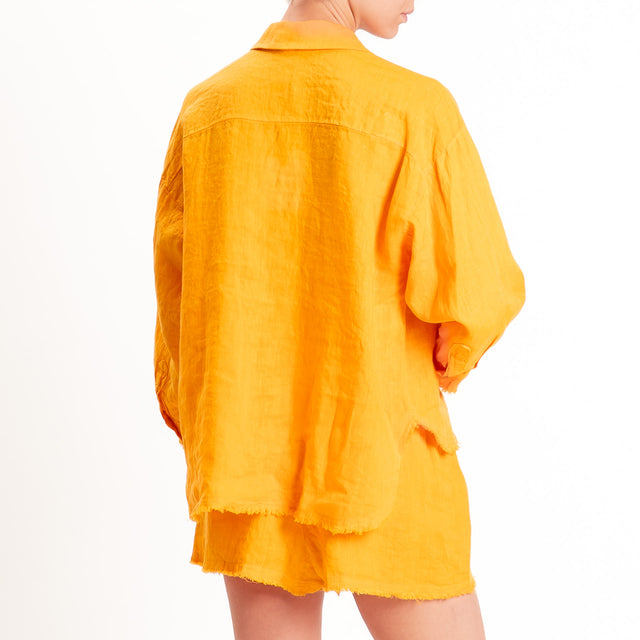 Tensione in-Completo 100% lino camicia+shorts - mandarino