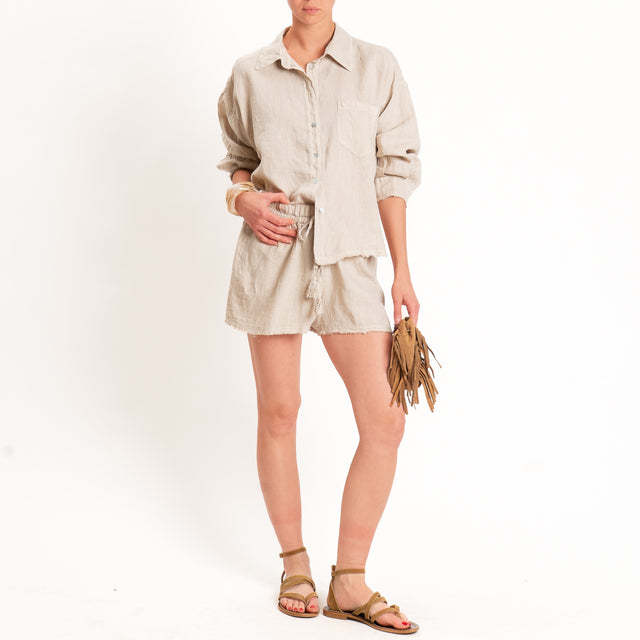 Tensione in-Completo 100% lino camicia+shorts - sabbia