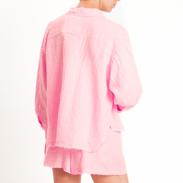 Tensione in-Completo 100% lino camicia+shorts - rosa confetto