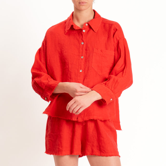 Tensione in-Completo 100% lino camicia+shorts - Rosso