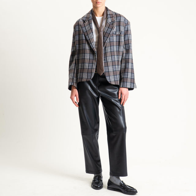 Tensione in-Giacca check con cravatta similpelle - grigio/moro