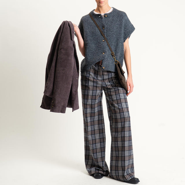 Tensione in-Pantalone check flanella - grigio/moro