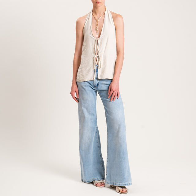 Tensione in-Gilet viscosa goffrato scollo dietro - sand