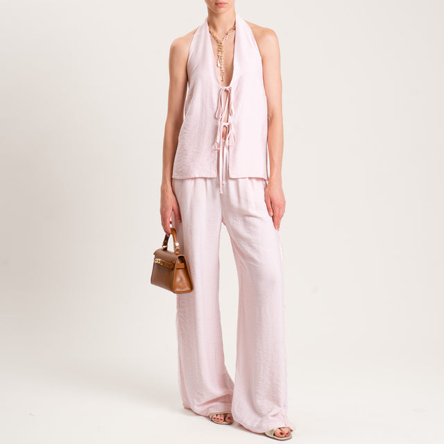 Tensione in-Gilet viscosa goffrato scollo dietro - rosa