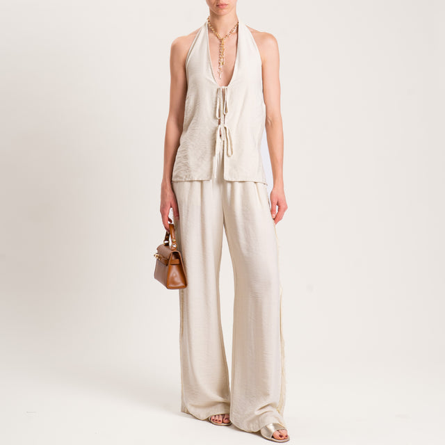 Tensione in-Pantalone viscosa goffrato elastico in vita - sand