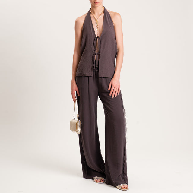 Tensione in-Pantalone viscosa goffrato elastico in vita - cioccolato