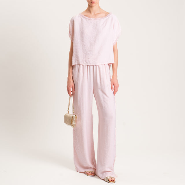 Tensione in-Pantalone viscosa goffrato elastico in vita - rosa