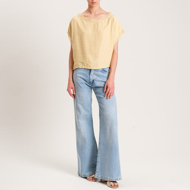 Tensione in-Blusa viscosa goffrata scatola bordi sfrangiati - mimosa