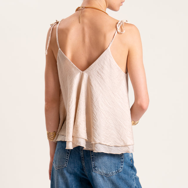 Tensione in-Top lyocell/lino doppio scollo v - beige