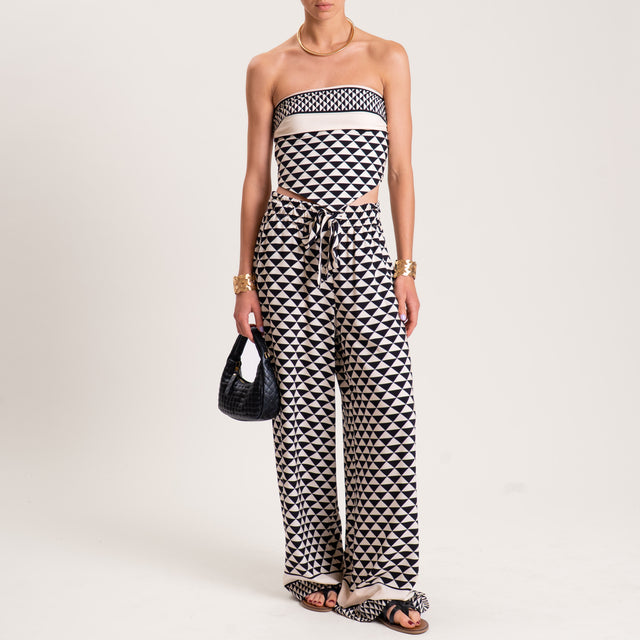 Tensione in-Pantalone fantasia etnica con coulisse - burro/nero