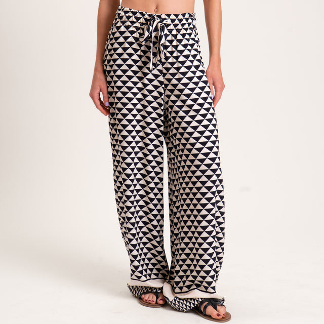 Tensione in-Pantalone fantasia etnica con coulisse - burro/nero