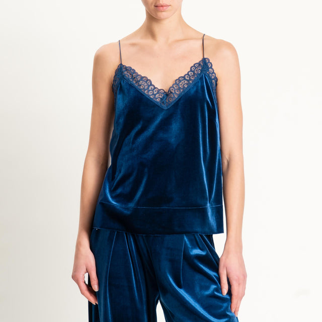 Tensione in-Top velluto ciniglia con pizzo - blu
