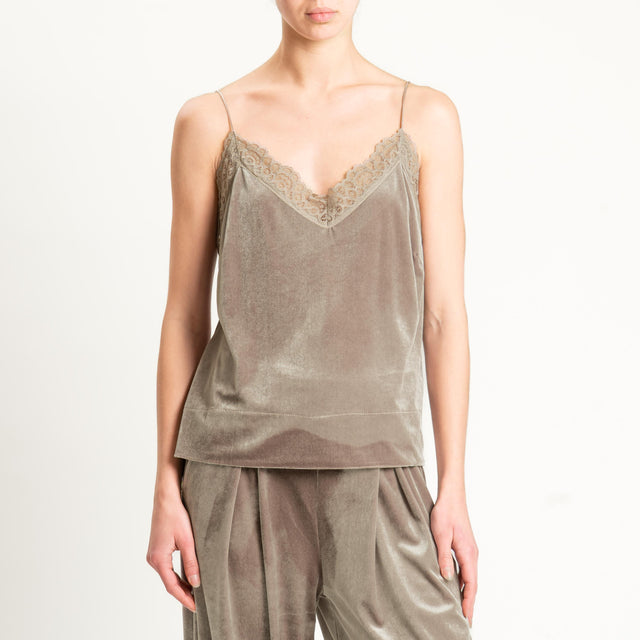 Tensione in-Top velluto ciniglia con pizzo - fango