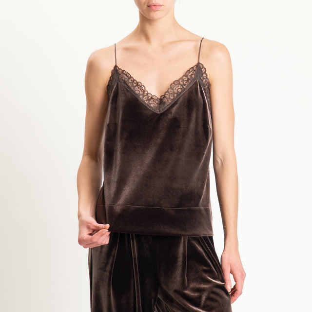 Tensione in-Top velluto ciniglia con pizzo - moro