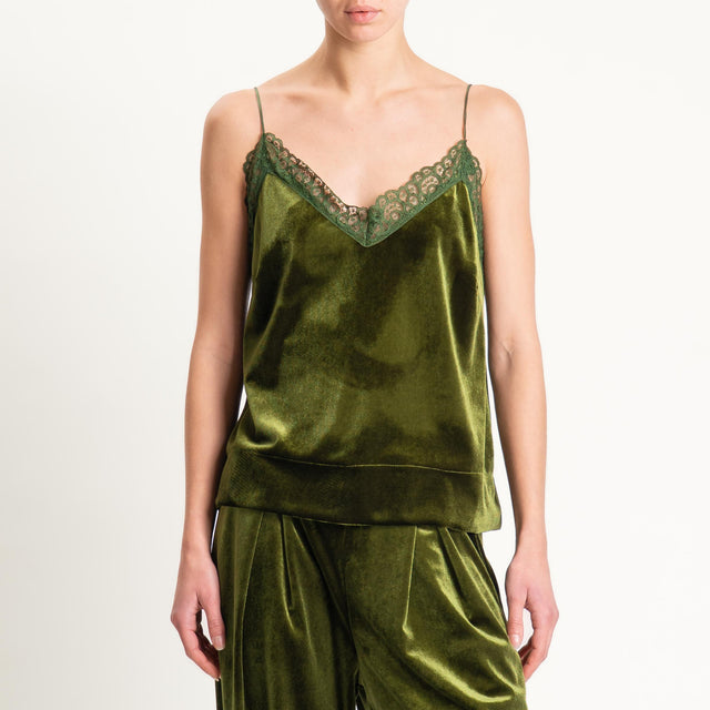 Tensione in-Top velluto ciniglia con pizzo - olio