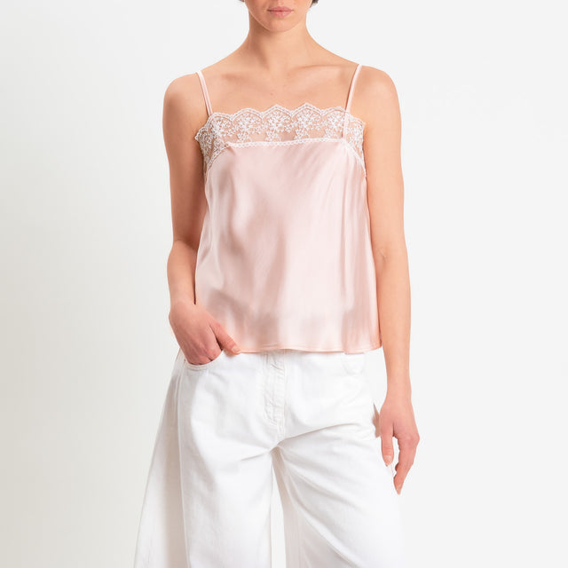 Tensione in-Top satin lingerie con pizzo - rosa