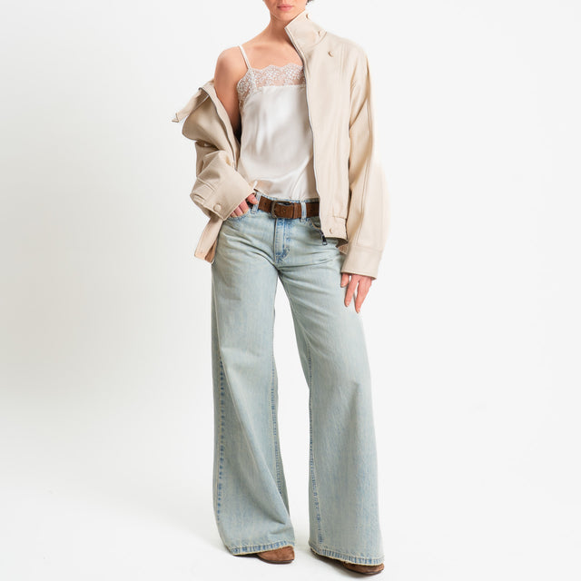 Tensione in-Top satin lingerie con pizzo - vaniglia