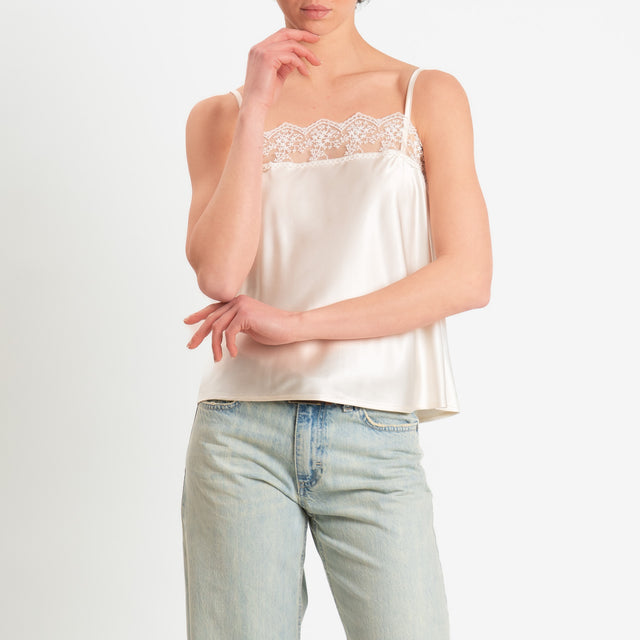 Tensione in-Top satin lingerie con pizzo - vaniglia