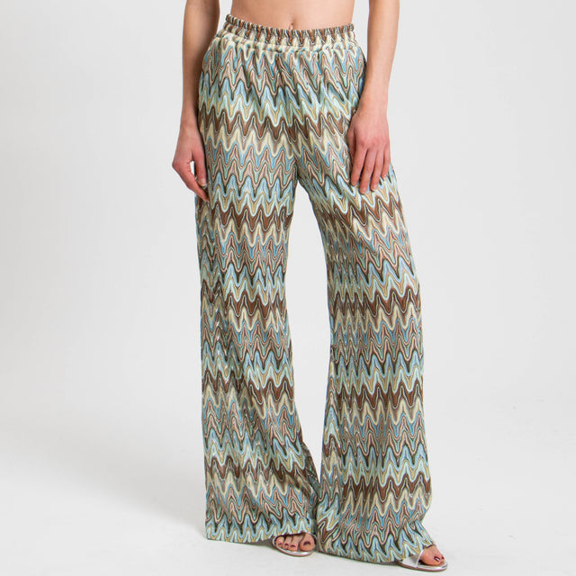 Tensione in-Pantalone fantasia geometrica in maglia lavorata - celeste/moro/acqua