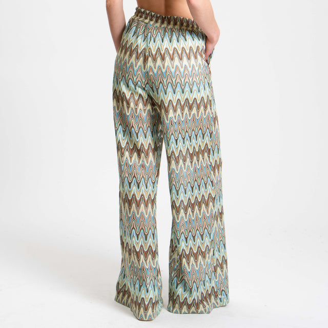 Tensione in-Pantalone fantasia geometrica in maglia lavorata - celeste/moro/acqua