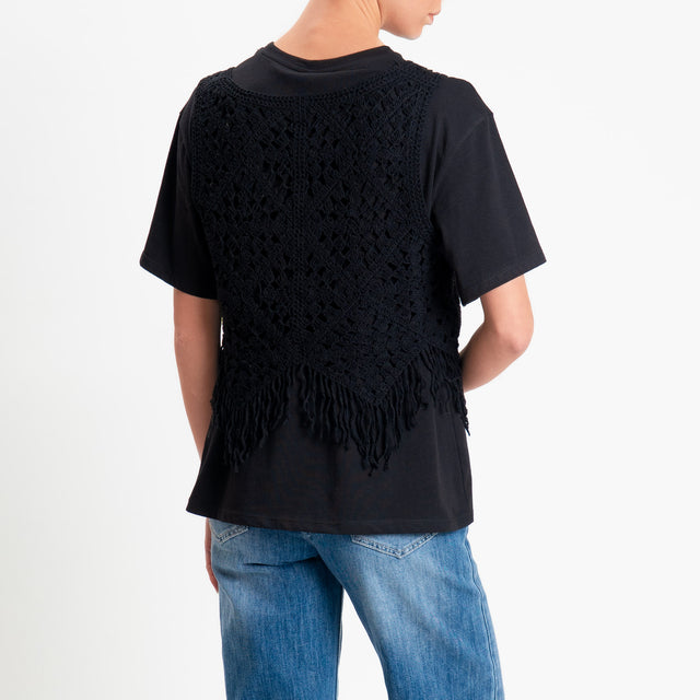 Tensione in-T-shirt + top crochet con applicazioni - nero/nero