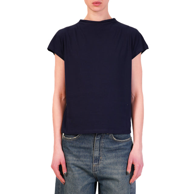 Tensione in-T-shirt bottone dietro - blu
