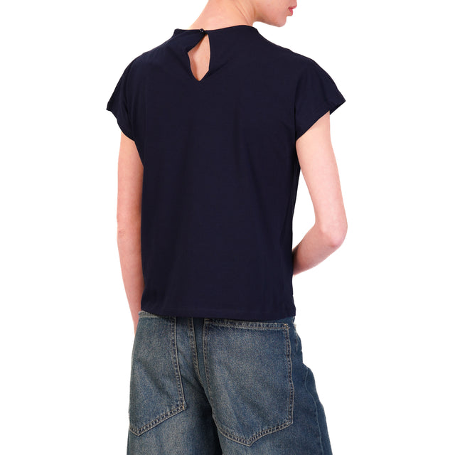 Tensione in-T-shirt bottone dietro - blu